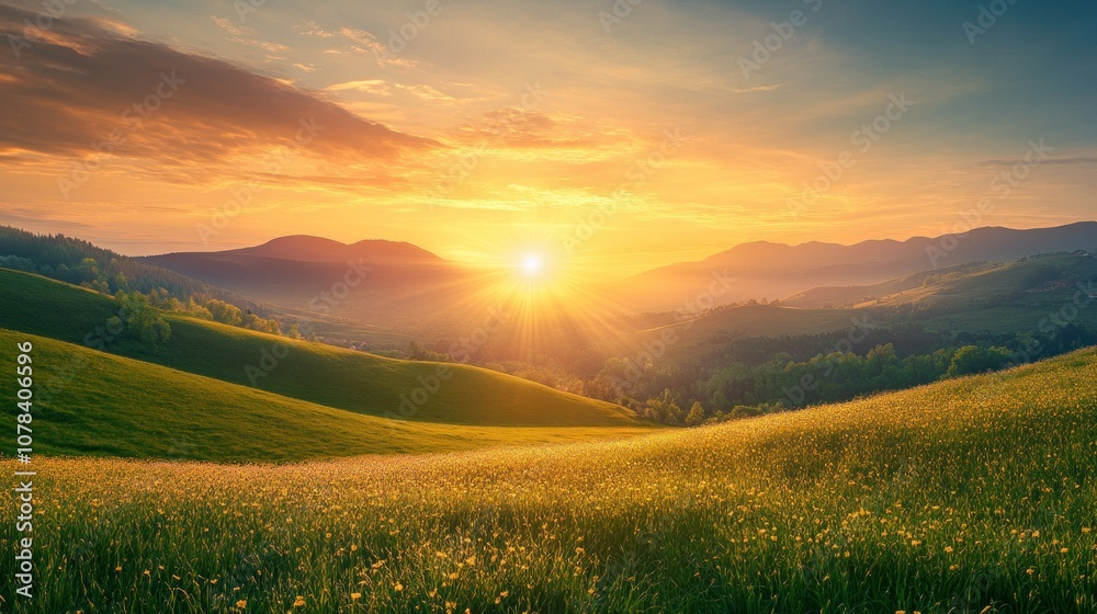 Fototapeta premium Sunrise Over Rolling Hills
