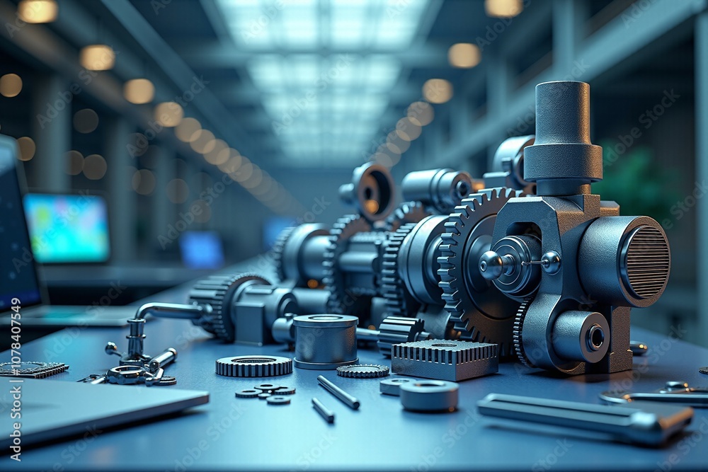 Fototapeta premium Mechanical Gear Engineering: Engine Factory Project