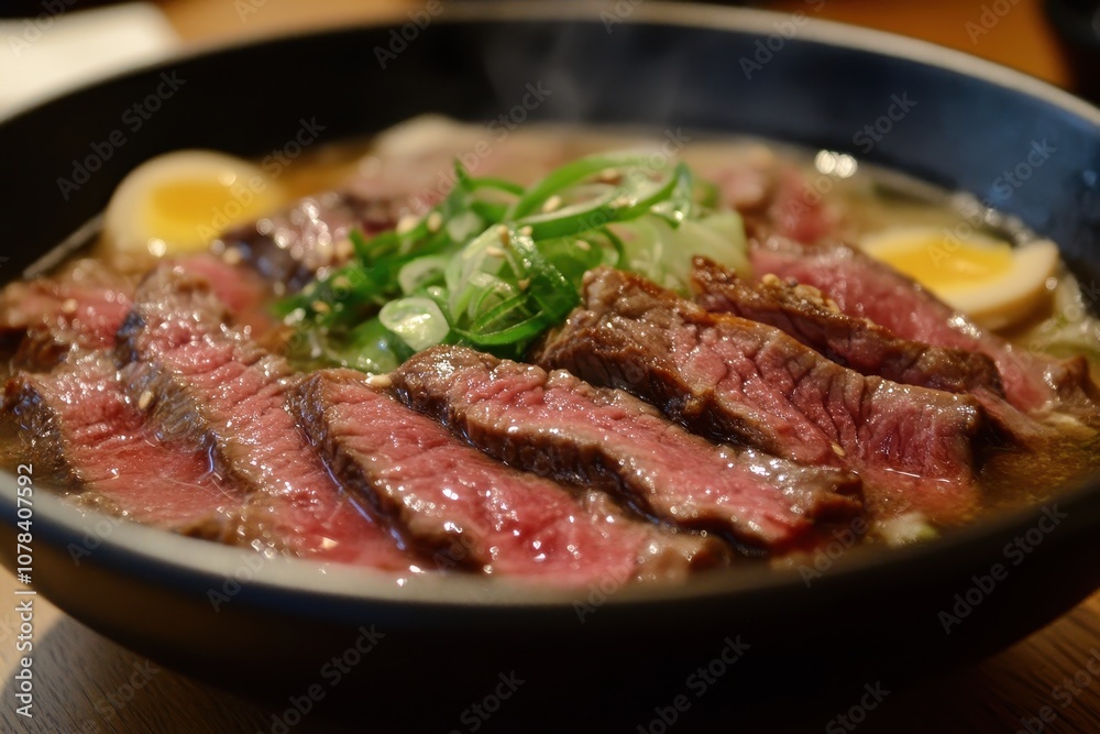 A bowl of pho with rare beef flank tendon and tripe A bowl of pho with rare beef flank tendon and tripe