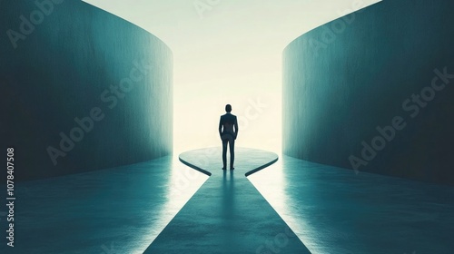 Businessman facing a difficult decision between two paths, symbolizing the struggle in making critical business choices.