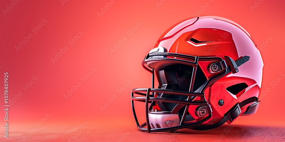 Red American football helmet on a red background. 3d illustration. Red American football helmet on a red background. 3d illustration.