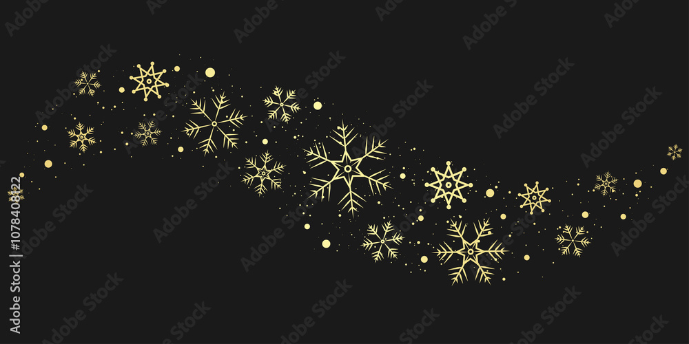 Christmas Border with Golden Snowflakes, Curved, Snowflakes Border, Holiday, Winter, Christmas Background, Frame, New Year Christmas Border with Golden Snowflakes, Curved, Snowflakes Border, Holiday, Winter, Christmas Background, Frame, New Year