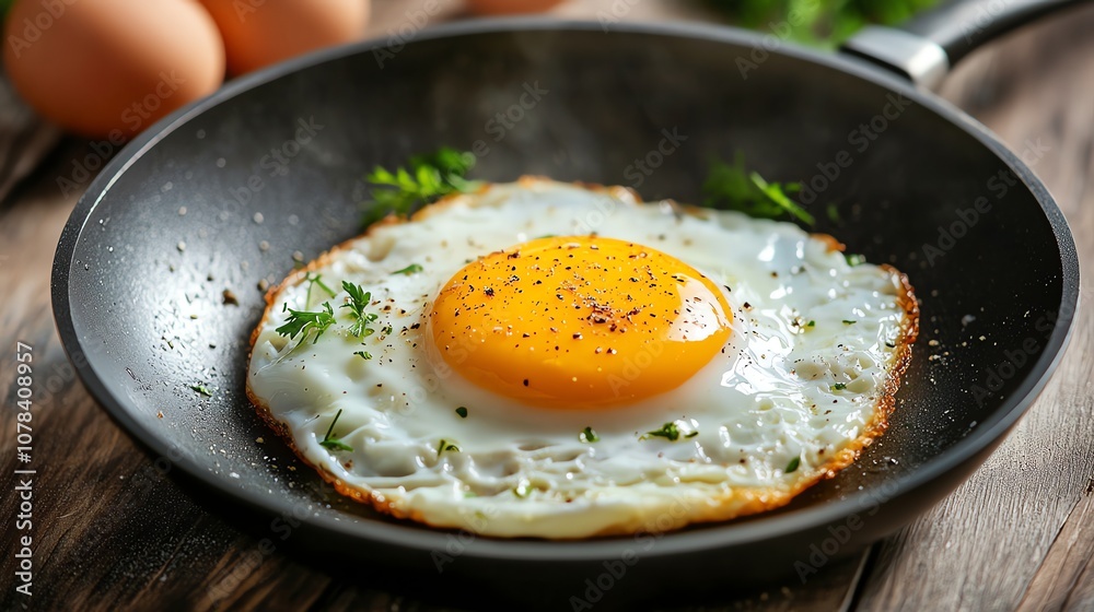 A perfectly cooked fried egg with a runny yolk. A perfectly cooked fried egg with a runny yolk.
