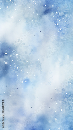 high, narrow, simple background watercolor drawing abstract blue light winter background blurred snowfall nature theme