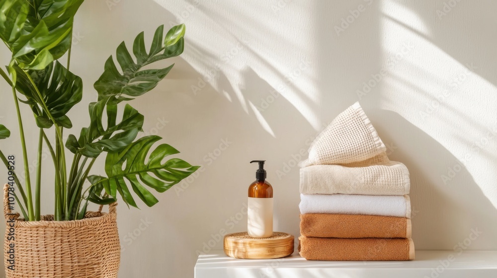 Capture a serene editorial style image showcasing sustainable fabrics