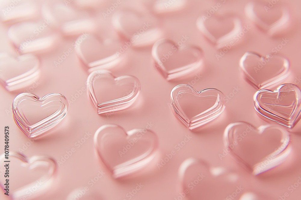 Fototapeta premium Soft pink background with a scattering of delicate heart outlines.