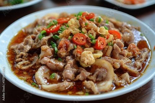 Babat Gongso is a popular Indonesian street dish from Semarang consisting of beef tripe in a sweet and spicy sauce photo