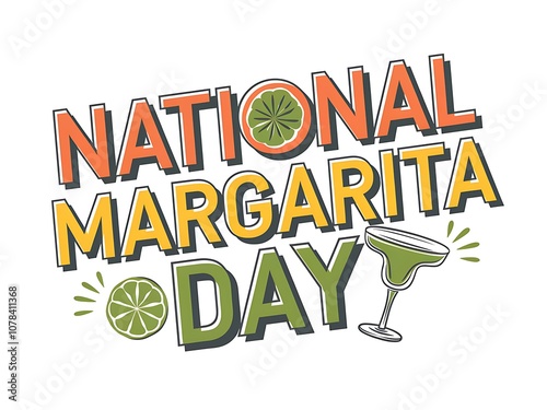 Colorful Illustration of National Margarita Day with Lime and Cocktail Glass