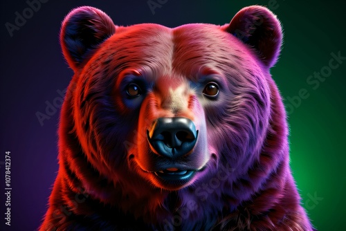 a bear face with very smooth facial features, red, green and purple colors, realistic, detailed, smooth
 photo