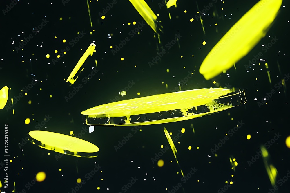 Naklejka premium Neon yellow shapes floating in space