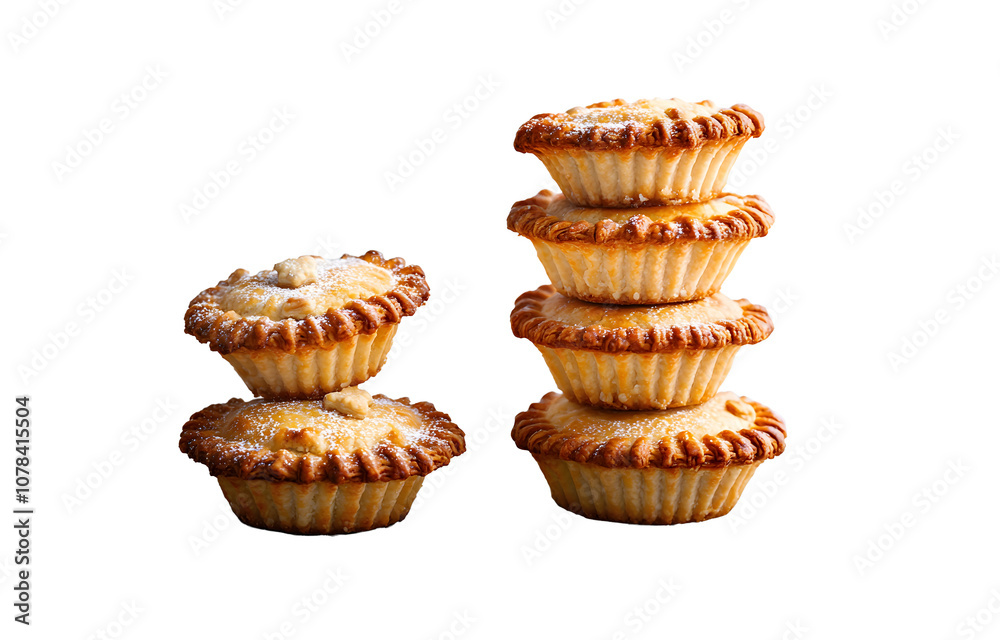 A collection of Christmas mince pies staked, piled up isolated against a flat background. A collection of Christmas mince pies staked, piled up isolated against a flat background.