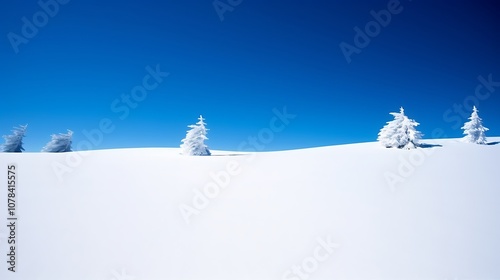 Snow-Covered Trees in a Winter Landscape Against a Blue Sky