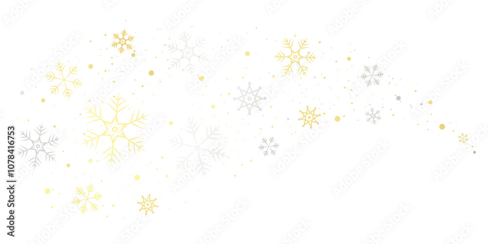 Border with Golden and Silver Snowflakes, Curved, Snowflakes Border, Holiday, Winter, Christmas Background, Frame, New Year Border with Golden and Silver Snowflakes, Curved, Snowflakes Border, Holiday, Winter, Christmas Background, Frame, New Year
