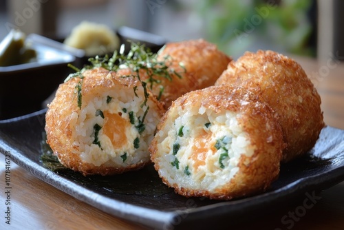 Cheese stuffed traditional fried rice balls