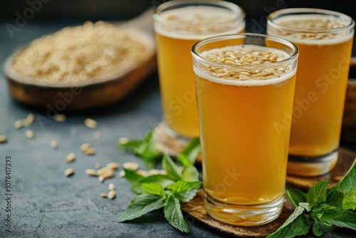 chilled barley tea in a glass caffeine free healthy beverage photo