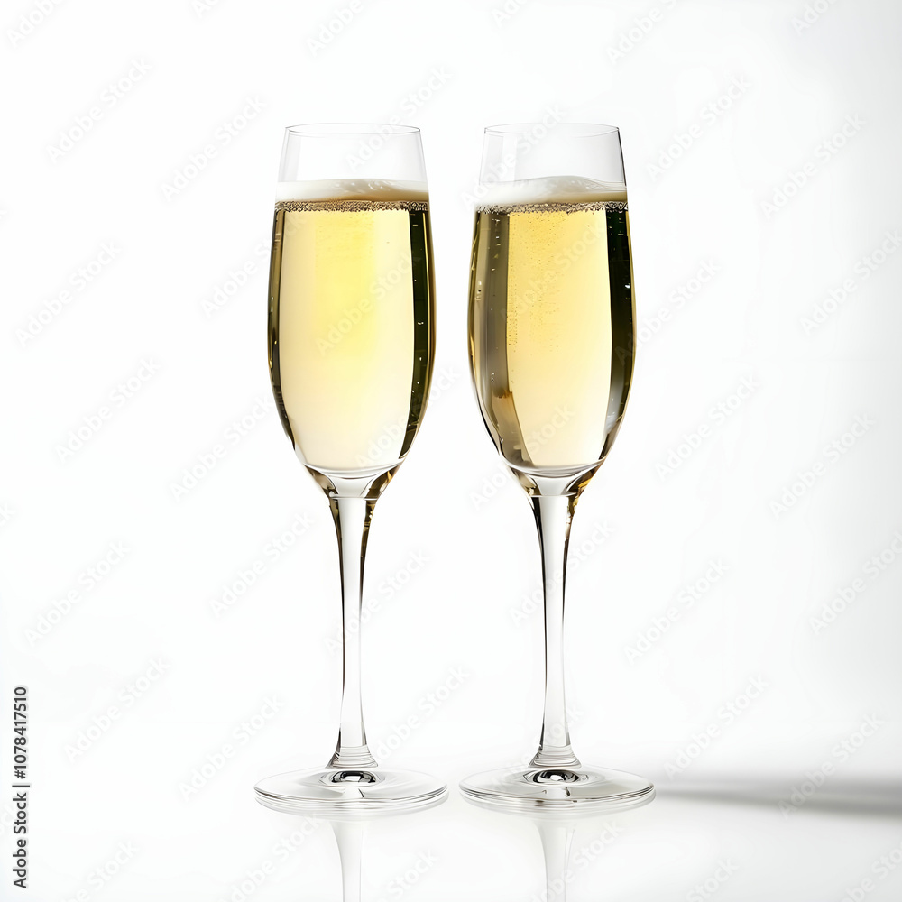 two champagne glasses on white background two champagne glasses on white background