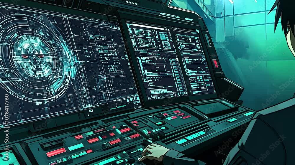 Cyberpunk control panel Animated anime style futuristic control panel ...