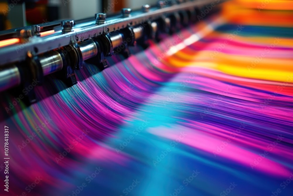 Printing Press in Action, Multicolored Lines Printing Press in Action, Multicolored Lines