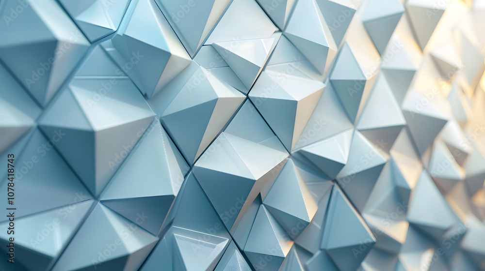 Futuristic, High Tech, light background, with a triangular block structure. Wall texture with a 3D triangle tile pattern. 3D render