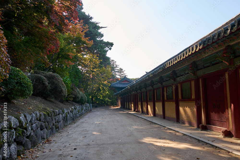 Autumn scenery with traditional and old buildings of Bulguksa Temple in Gyeongju, Korea Autumn scenery with traditional and old buildings of Bulguksa Temple in Gyeongju, Korea