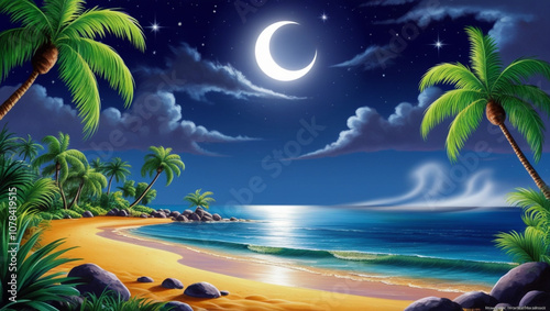 tropical island with palm trees