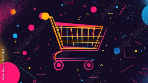 Wallpaper Mural Neon Shopping Cart Illustration Torontodigital.ca