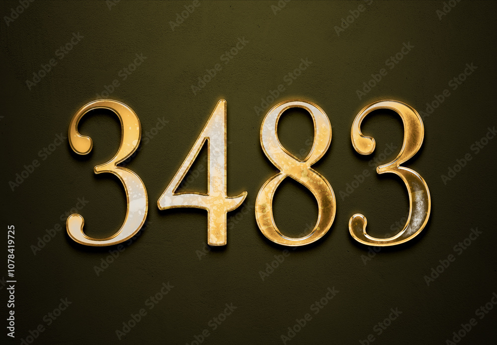 Old gold effect of 3483 number with 3D glossy style Mockup. Old gold effect of 3483 number with 3D glossy style Mockup.