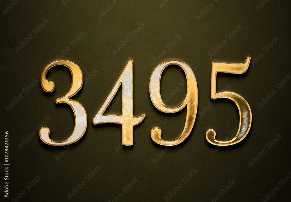 Old gold effect of 3495 number with 3D glossy style Mockup. Old gold effect of 3495 number with 3D glossy style Mockup.