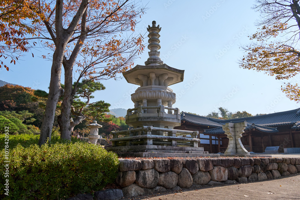 Scenery with stone pagoda of Bulguksa Temple in Gyeongju, Korea Scenery with stone pagoda of Bulguksa Temple in Gyeongju, Korea
