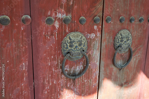 Old traditional wooden door of Bulguksa Temple in Gyeongju, Korea