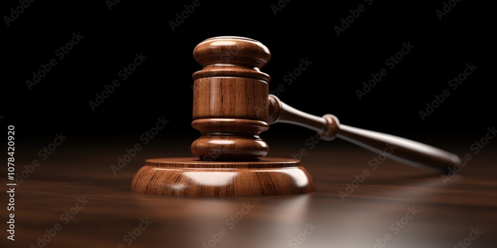 A wooden gavel resting on a table, symbolizing authority and justice in a courtroom or legal setting.