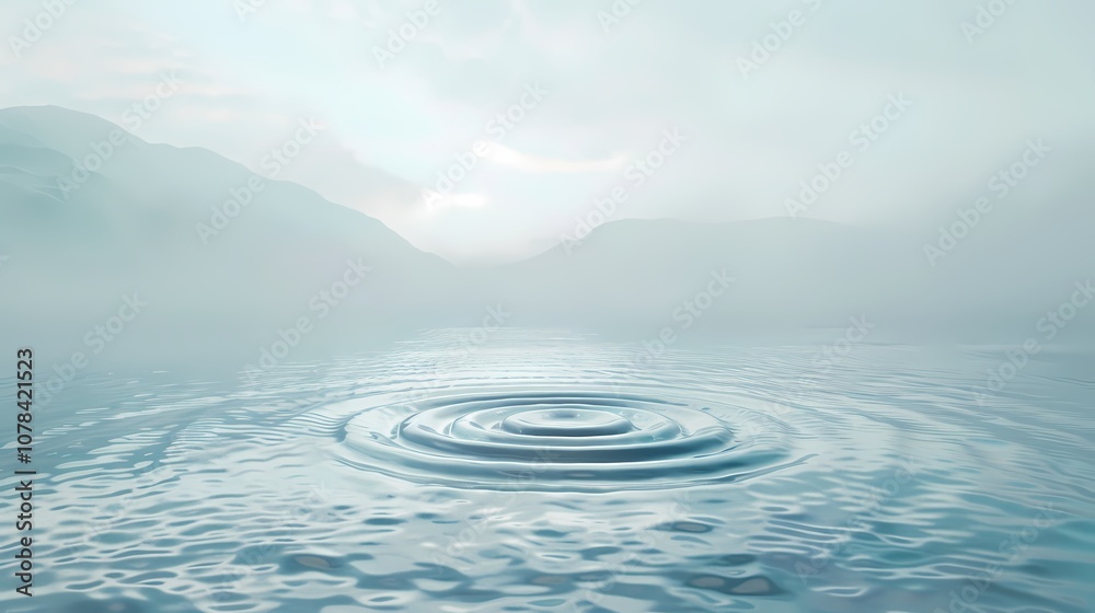 Digital technology water ripple and circular sculpture poster background