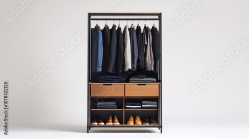 Modern Wardrobe with Elegant Clothing Display photo