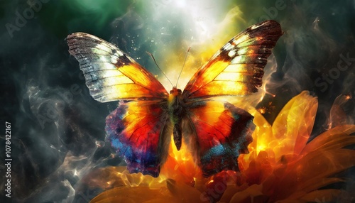 Watercolor depicting a butterfly flight