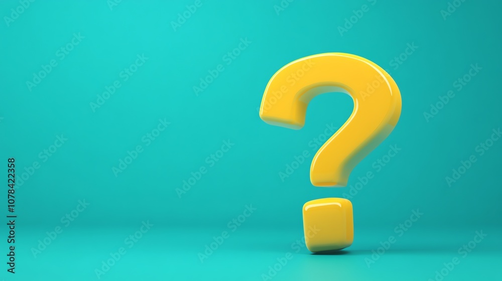A yellow 3D question mark on a teal background. A yellow 3D question mark on a teal background.