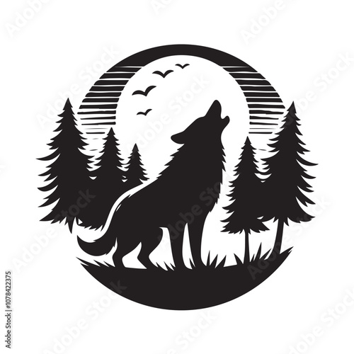 Wolf howling silhouette vector. Howling Black Wolf silhouette vector design. Wolf howling vector icon