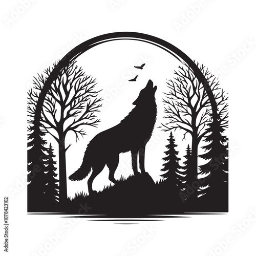 Wolf howling silhouette vector. Howling Black Wolf silhouette vector design. Wolf howling vector icon