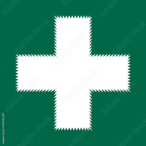 Zigzag Edge White Cross Green Frame