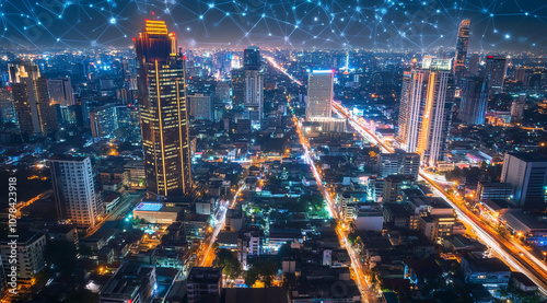 Wallpaper Mural A high-angle view of a city at night Torontodigital.ca