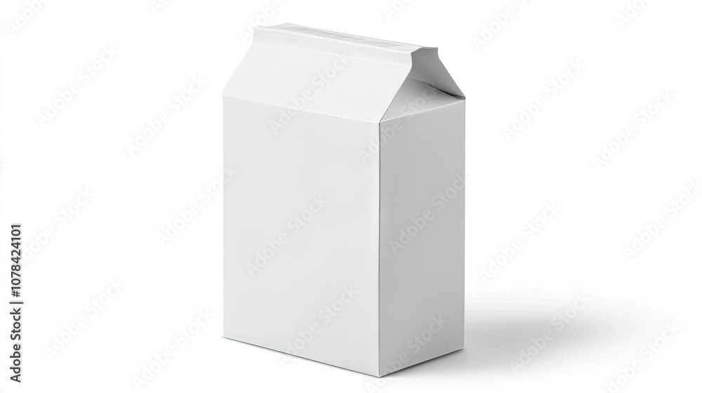 Single milk carton with a minimalist label, sitting on a white background, highlighting its clean, eco-friendly design Single milk carton with a minimalist label, sitting on a white background, highlighting its clean, eco-friendly design