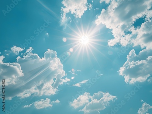 Blue sky with clouds and sun glare