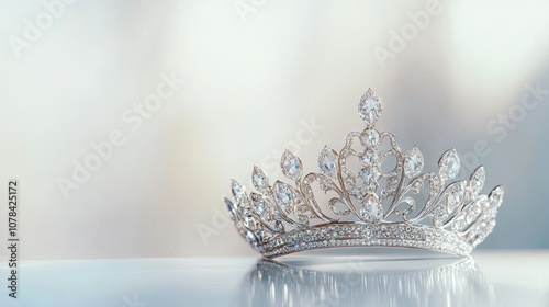 Sparkling silver tiara with intricate diamond details, isolated on a clean white surface.