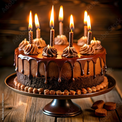delicious chocolate cake with candles