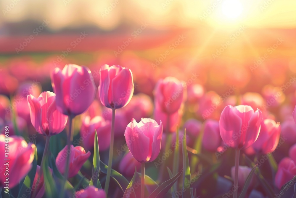 Amazing white tulip flowers blooming in a tulip field, against the background of blurry tulip flowers in the sunset light. Neural network ai generated art Amazing white tulip flowers blooming in a tulip field, against the background of blurry tulip flowers in the sunset light. Neural network ai generated art