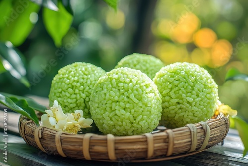 Chinese sweet green rice dumpling Qingming festival food photo