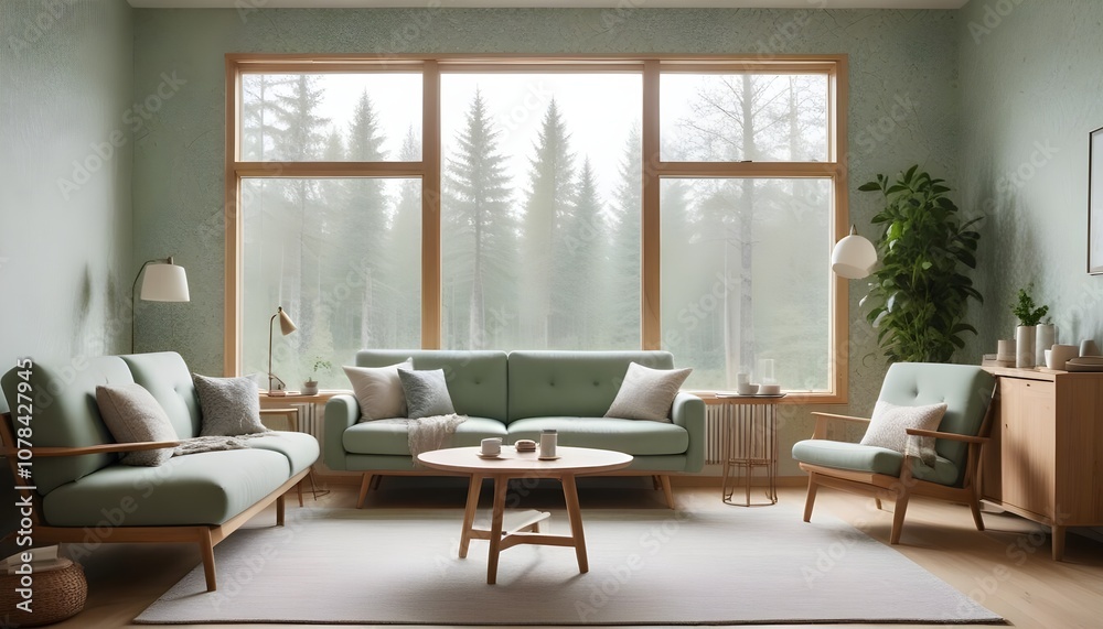 Fototapeta premium Scandinavian living room interior design zoom background,Doodle Galaxy patterned wallpaper graphics