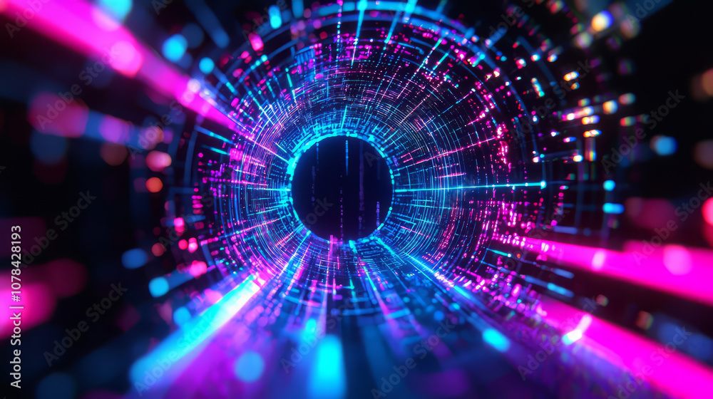Obraz premium vibrant abstract tunnel with glowing blue and pink lights creates futuristic atmosphere