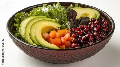 Fresh Salad with Avocado and Pomegranate Seeds