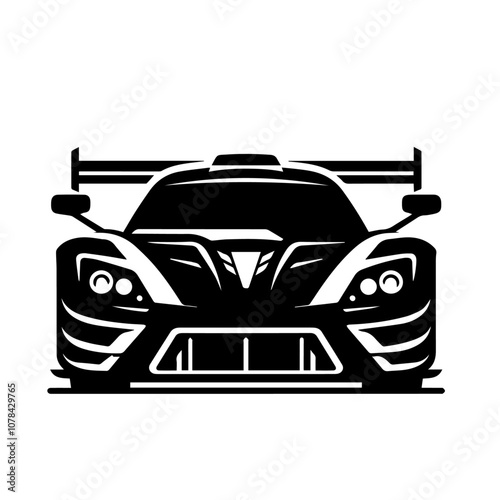 High-Performance Sports Car Front View Vector – Sleek Black and White Race Car Icon for Automotive Design