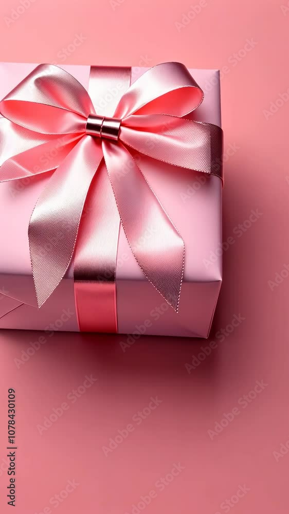 Pink gift box rotating on pink background Pink gift box rotating on pink background